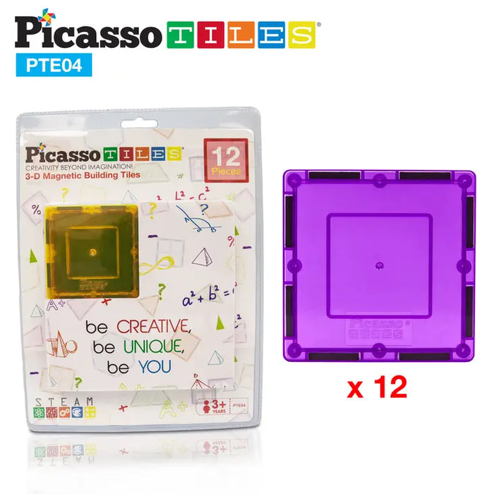 PicassoTiles Magnetic Square Expansion Pack Tile Set - 12pcs