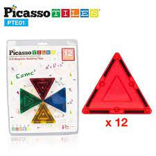 PicassoTiles Magnetic Equilateral Triangle Expansion Pack - 12pc
