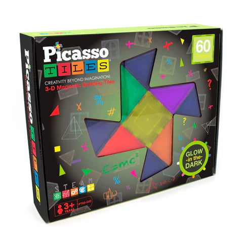 PicassoTiles Glow in the Dark Magnetic Tile Set - 60pcs