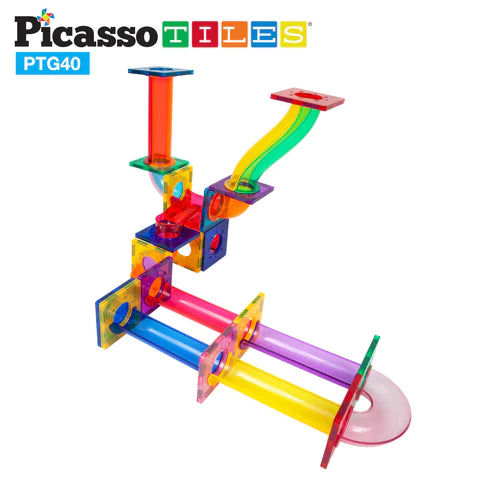 PicassoTiles Magnetic Marble Run Set - 40pcs