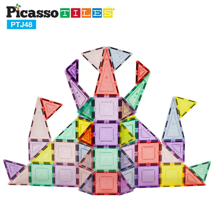 PicassoTiles Magnetic Building Glitter Themed Magnetic Tile Set - 48pcs