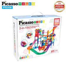 PicassoTiles 2-in-1 Magnetic Marble Run Set & Racing Track Set - 108pcs