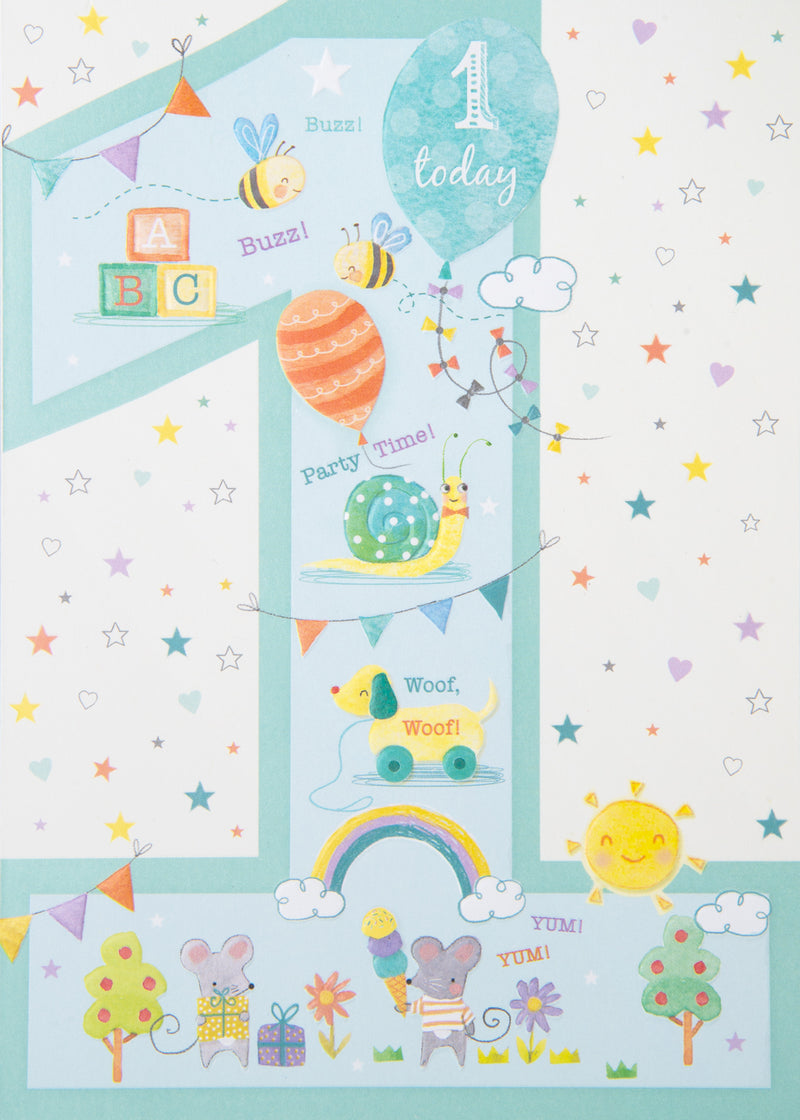 Birthday Card Number 1 Little KId Icons