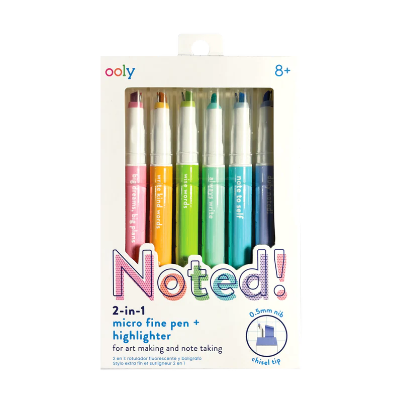 ooly Noted! 2-in-1 Micro Fine Tip Pens & Highlighters - Set of 16