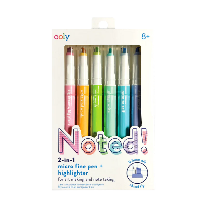 ooly Noted! 2-in-1 Micro Fine Tip Pens & Highlighters - Set of 16