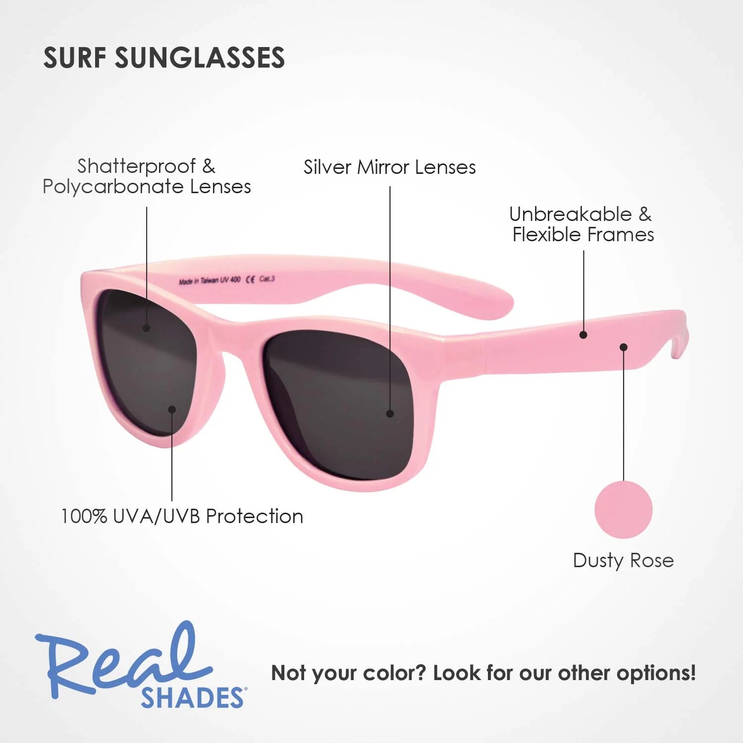 Surf Unbreakable UV Iconic Sunglasses - Dusty Rose - Various Sizes