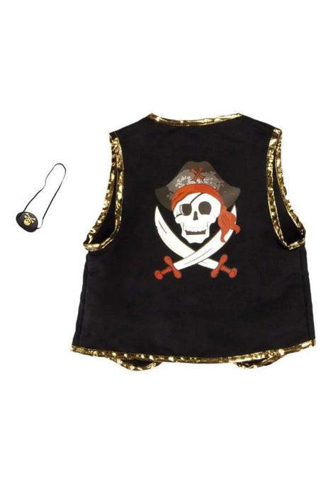 Great Pretenders Pirate Vest & Eye Patch - Black & Red SZ 4-7