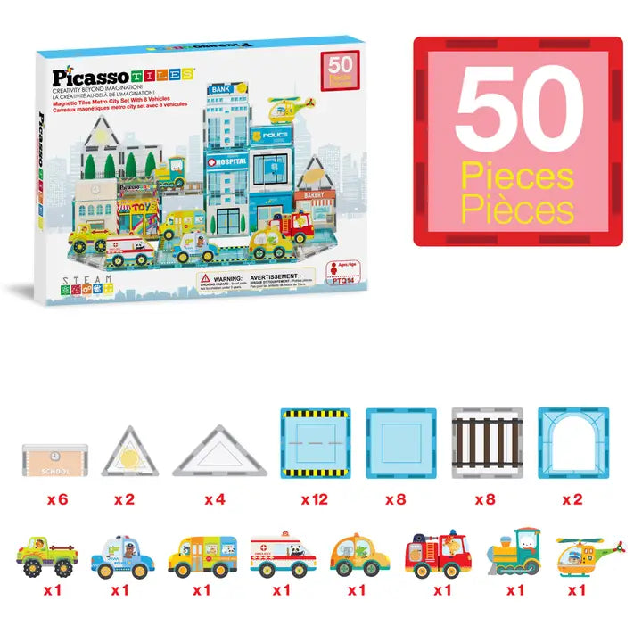 PicassoTiles Magnetic City Theme Tile Set - 42pcs