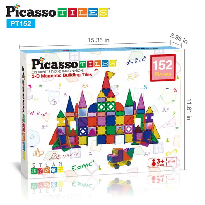 PicassoTiles Clear Magnetic Tiles Set - 152pcs