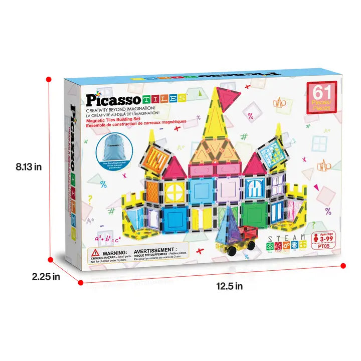 PicassoTiles Magnetic Building Tile Set - 61pcs
