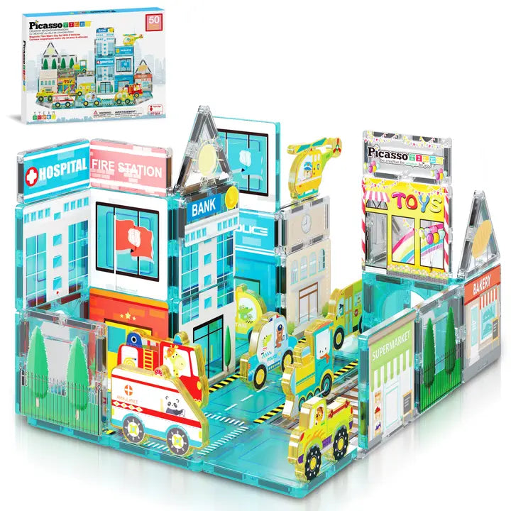 PicassoTiles Magnetic City Theme Tile Set - 42pcs