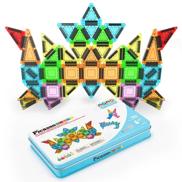 PicassoTiles Nano Magnetic Building Tiles Caonstruction Travel Set - 50pcs