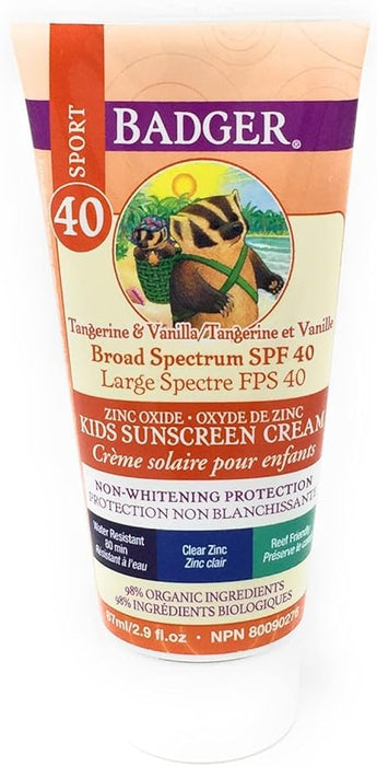 Badger Kids Sport Zinc Oxide Sunscreen Cream, Tangerine & Vanilla SPF 40 - 87ml