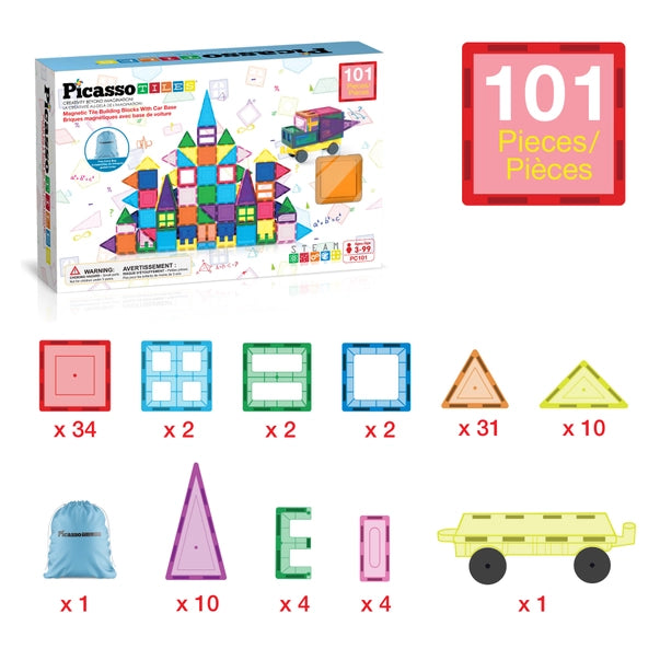 PicassoTiles Magnetic Building Tile Set - 101pcs