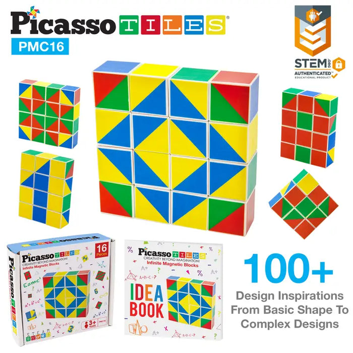 PicassoTiles Mix and Match 1" Magnetic Puzzle Cube Set - 16pc