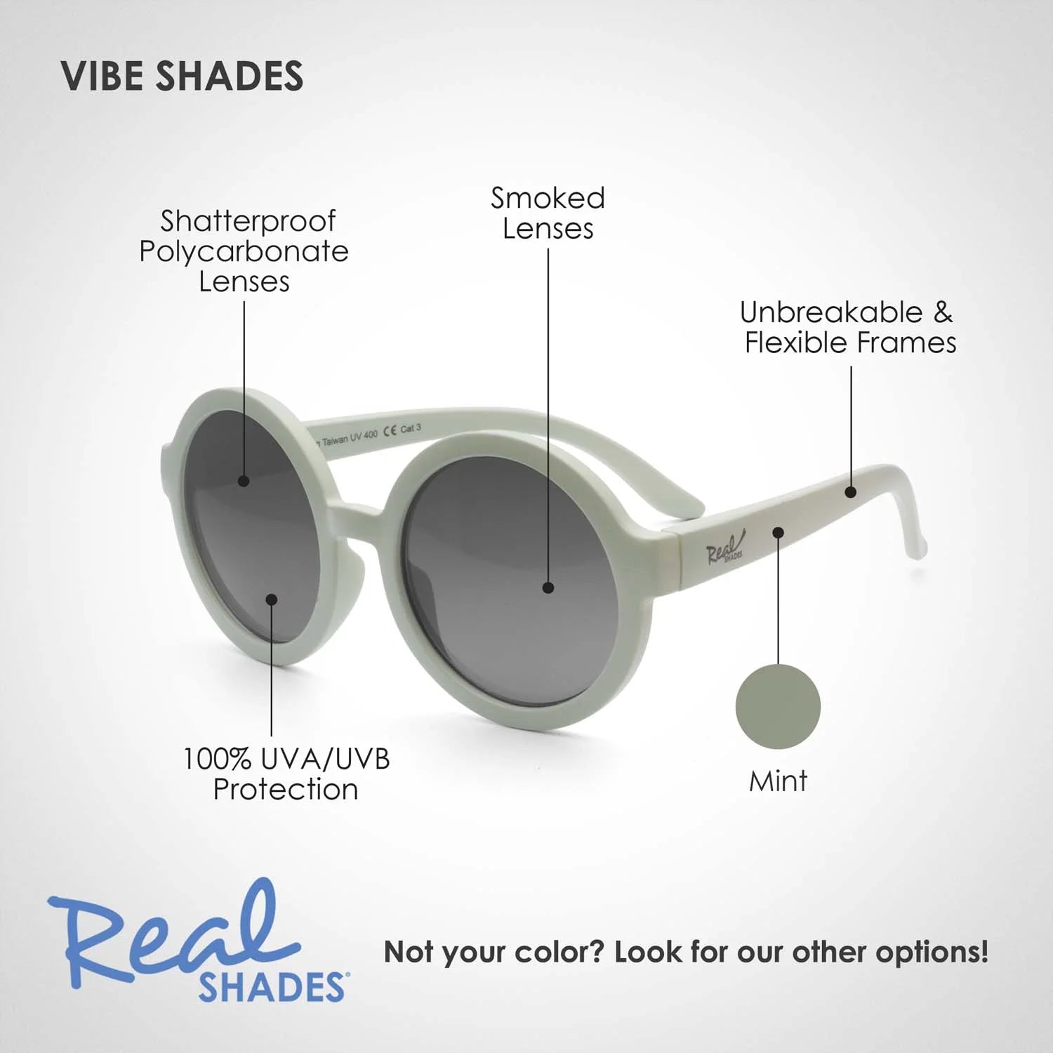 Vibe Unbreakable UV Fashion Sunglasses - Mint - Various Sizes