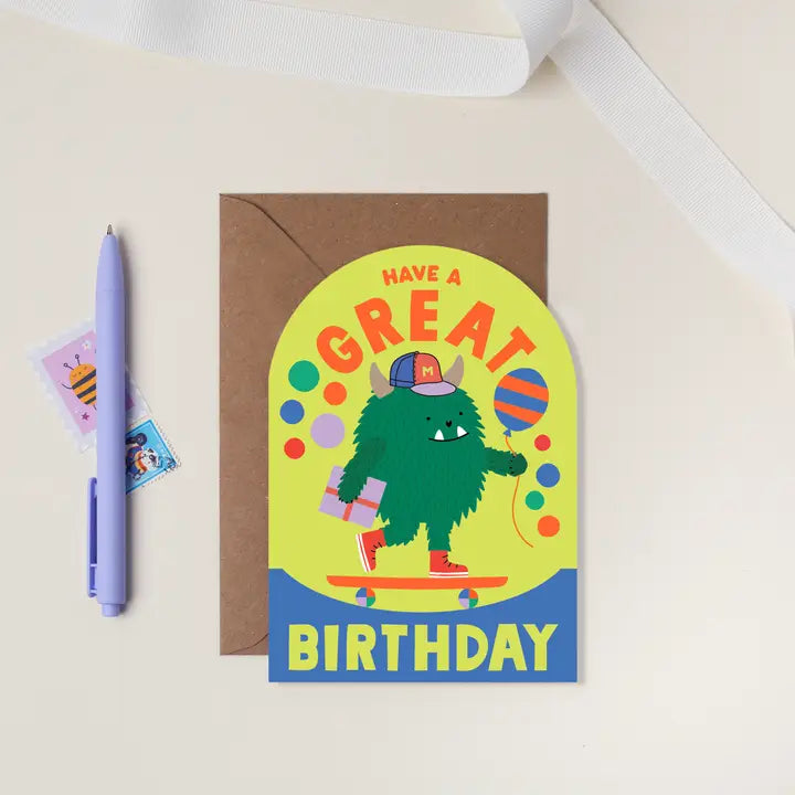 Birthday Card Skateboarding Monster
