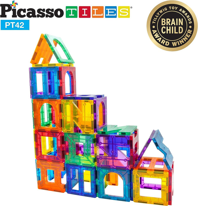 PicassoTiles Magnetic Building Tile Set - 42pcs