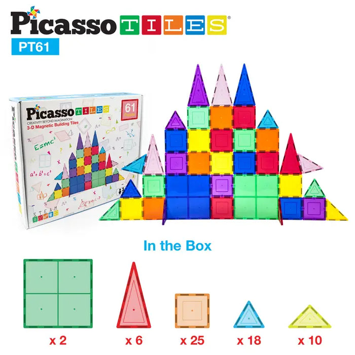 PicassoTiles Magnetic Building Tile Set - 61pcs