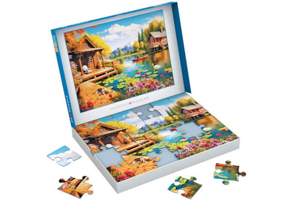 Eurographics 24 Piece Puzzle  - Connecting Pieces - Cottage by the Lake