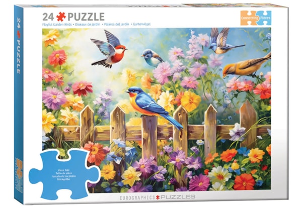 Eurographics 24 Piece Puzzle  - Connecting Pieces - Playful Garden Birds