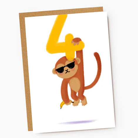Birthday Card Number 4 Monkey