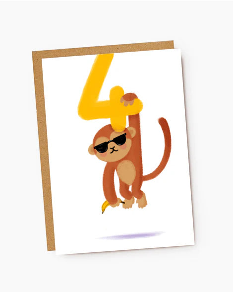 Birthday Card Number 4 Monkey
