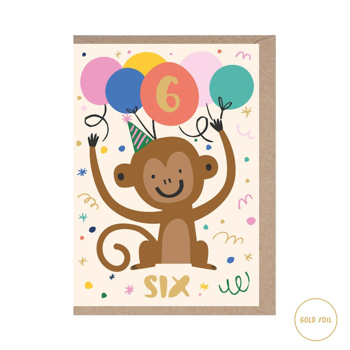 Birthday Card 6th Birthday Monkey