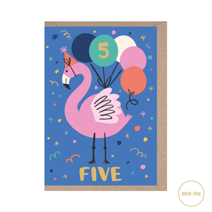 Birthday Card 5th Birthday Flamingo