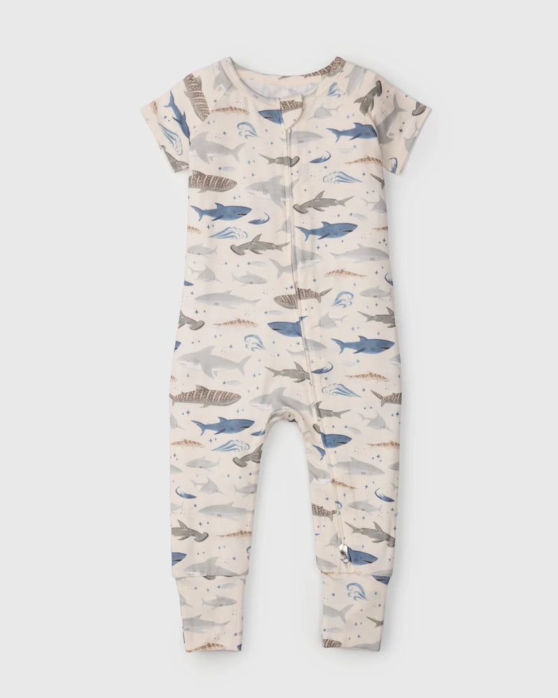 Loulou Lollipop Short Sleeve Zipped Romper - Sharks - Various Sizes