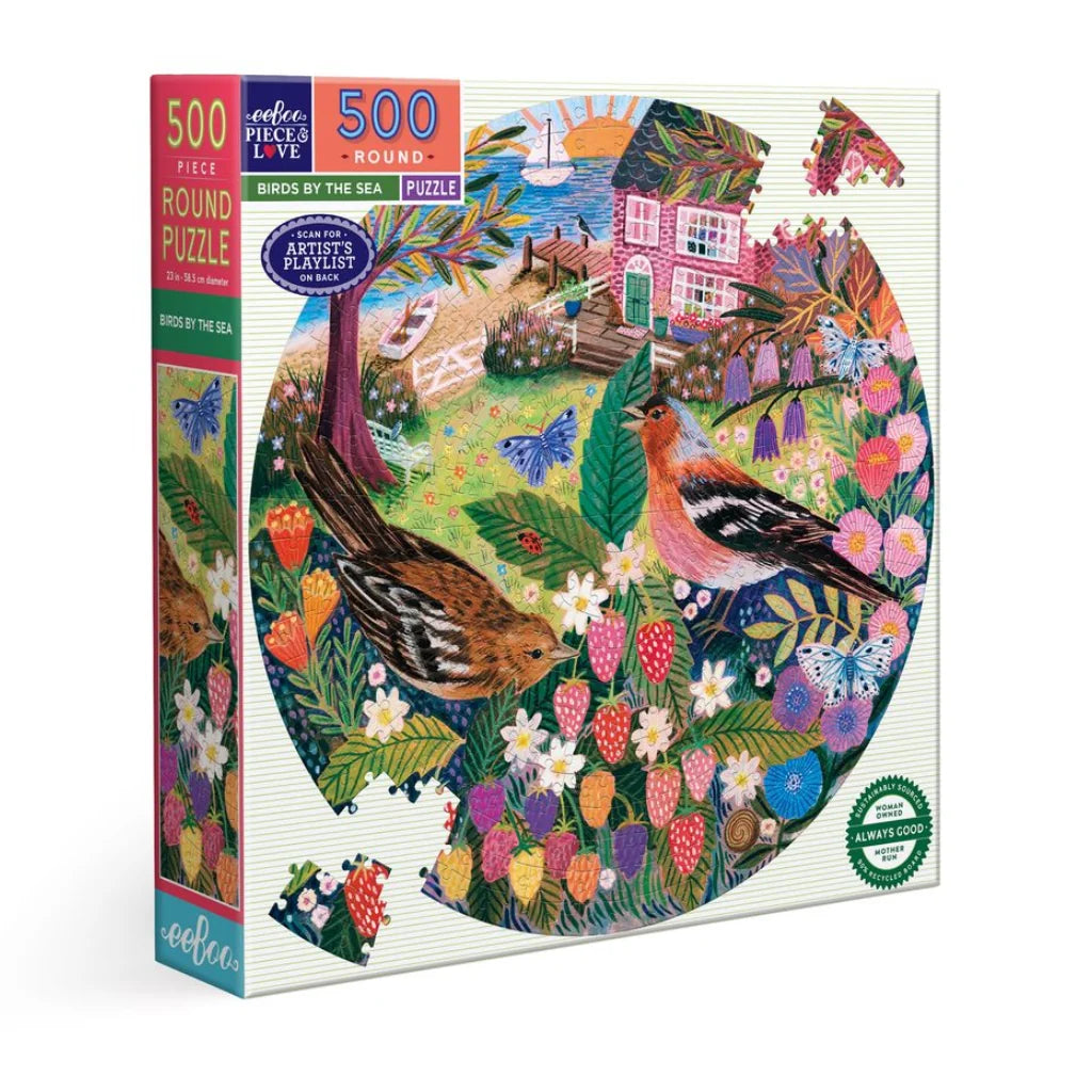 eeBoo Birds By the Sea 500 Piece Round Puzzle