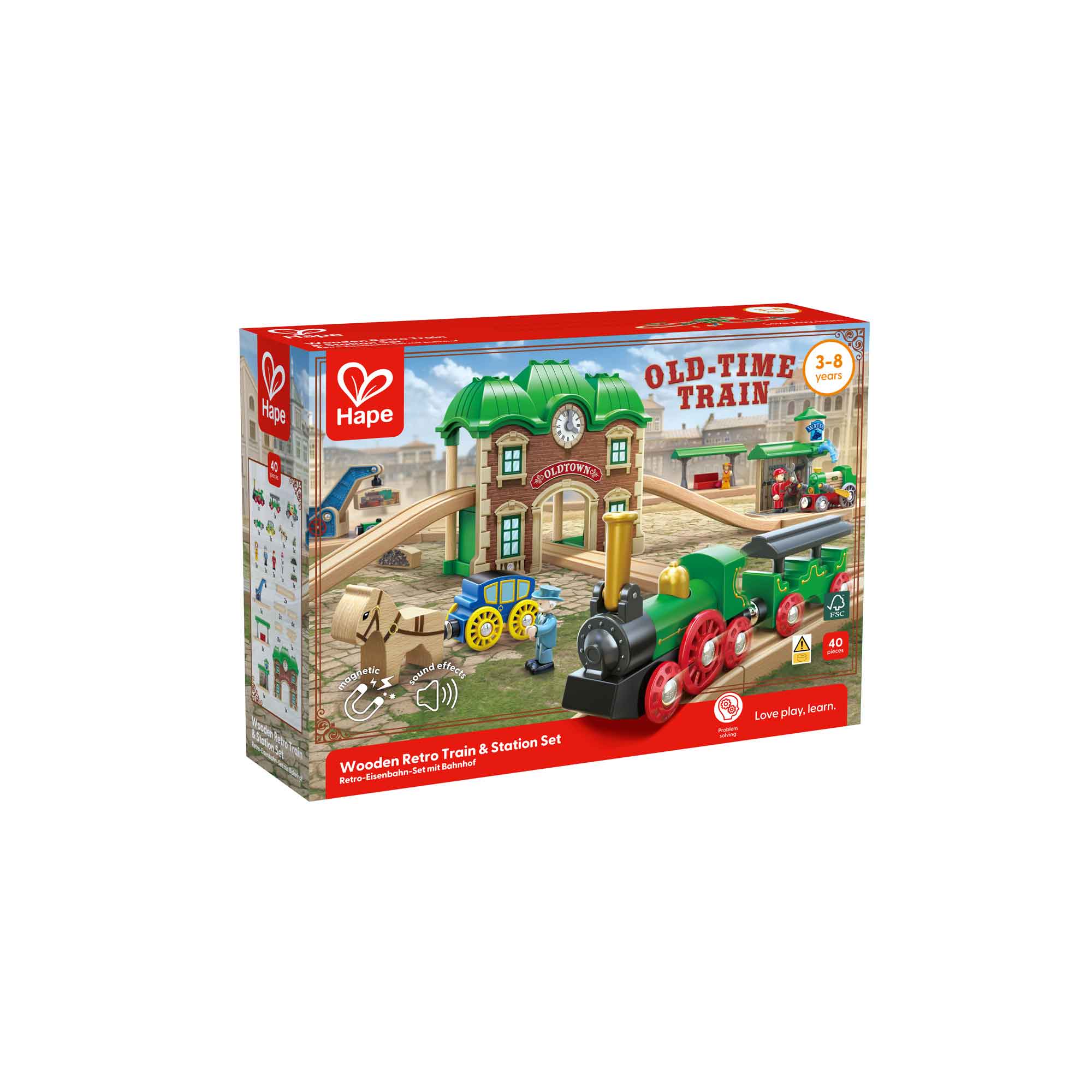 Hape Wooden Retro Train & Station Set