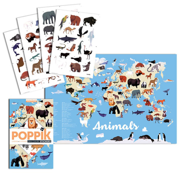 Poppik Discovery Poster and Stickers - Animals of the World