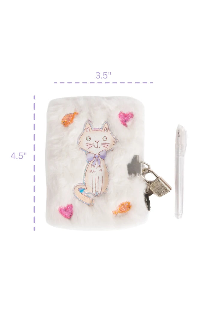Great Pretenders Cuddle Cat Mini Furry Journal with Pen, Lock & 2 Keys