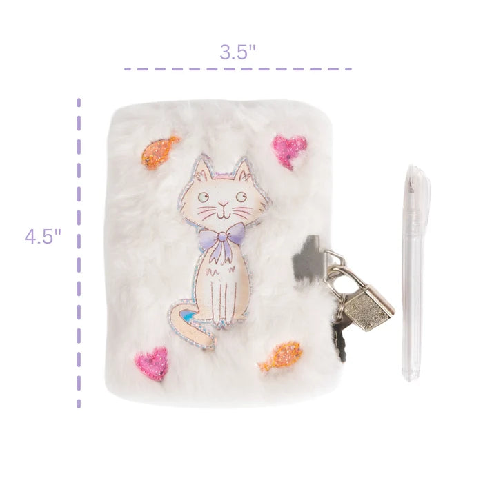 Great Pretenders Cuddle Cat Mini Furry Journal with Pen, Lock & 2 Keys