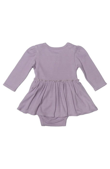 Loulou Lollipop Waffle Long Sleeve Bodysuit Dress - Lavender - Various Sizes