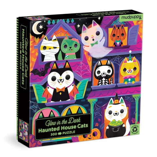 Galison 300 Piece Glow in the Dark Puzzle - Haunted House Cats