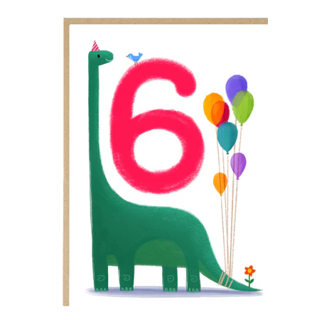 Birthday Card Number 6 Dinosaur
