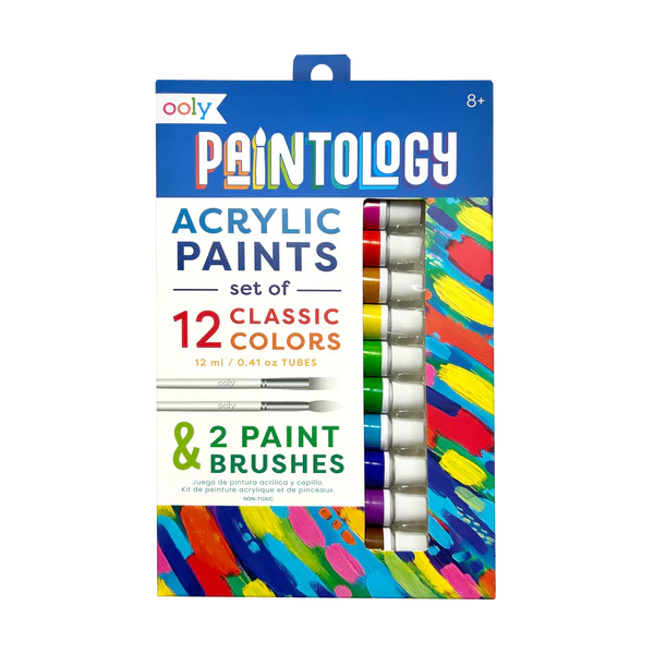 ooly paintology Acrylic Paints + 2 Paint Brushes - Set of 12