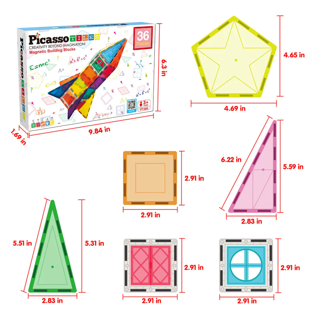 PicassoTiles Rocket Set Magnetic Building Blocks - 36pcs