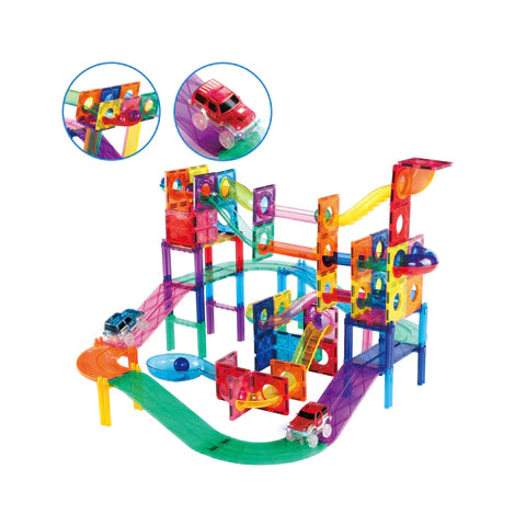 PicassoTiles 2-in-1 Magnetic Marble Run Set & Racing Track Set - 108pcs