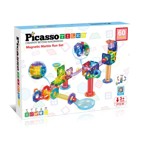 PicassoTiles Magnetic Marble Run Set - 60pcs
