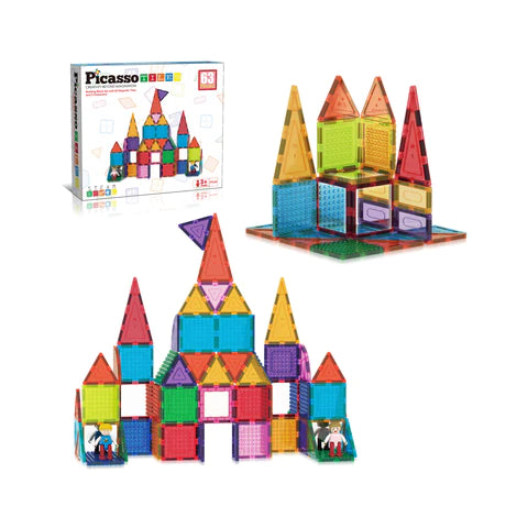 PicassoTiles Magnetic Building Tiles Set - 63pcs