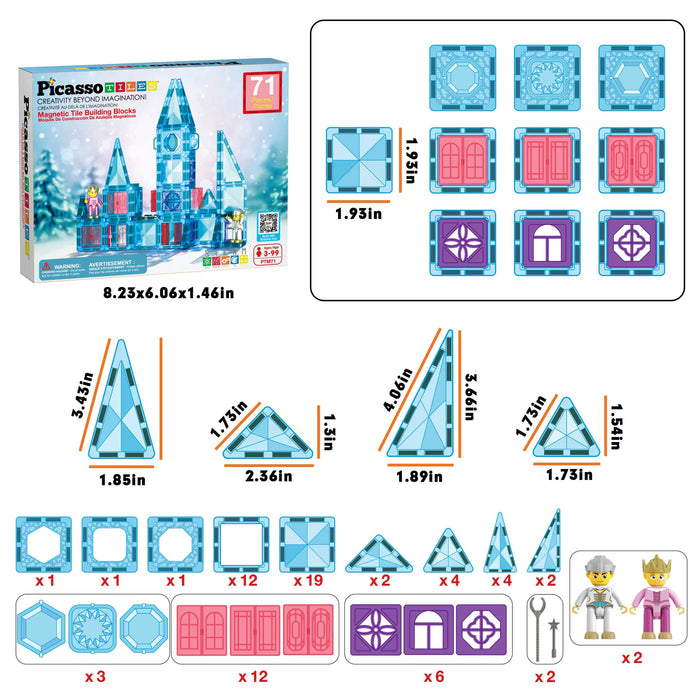 PicassoTiles Mini Diamond Series Winter Ice Theme Magnetic Tile Set - 71pcs