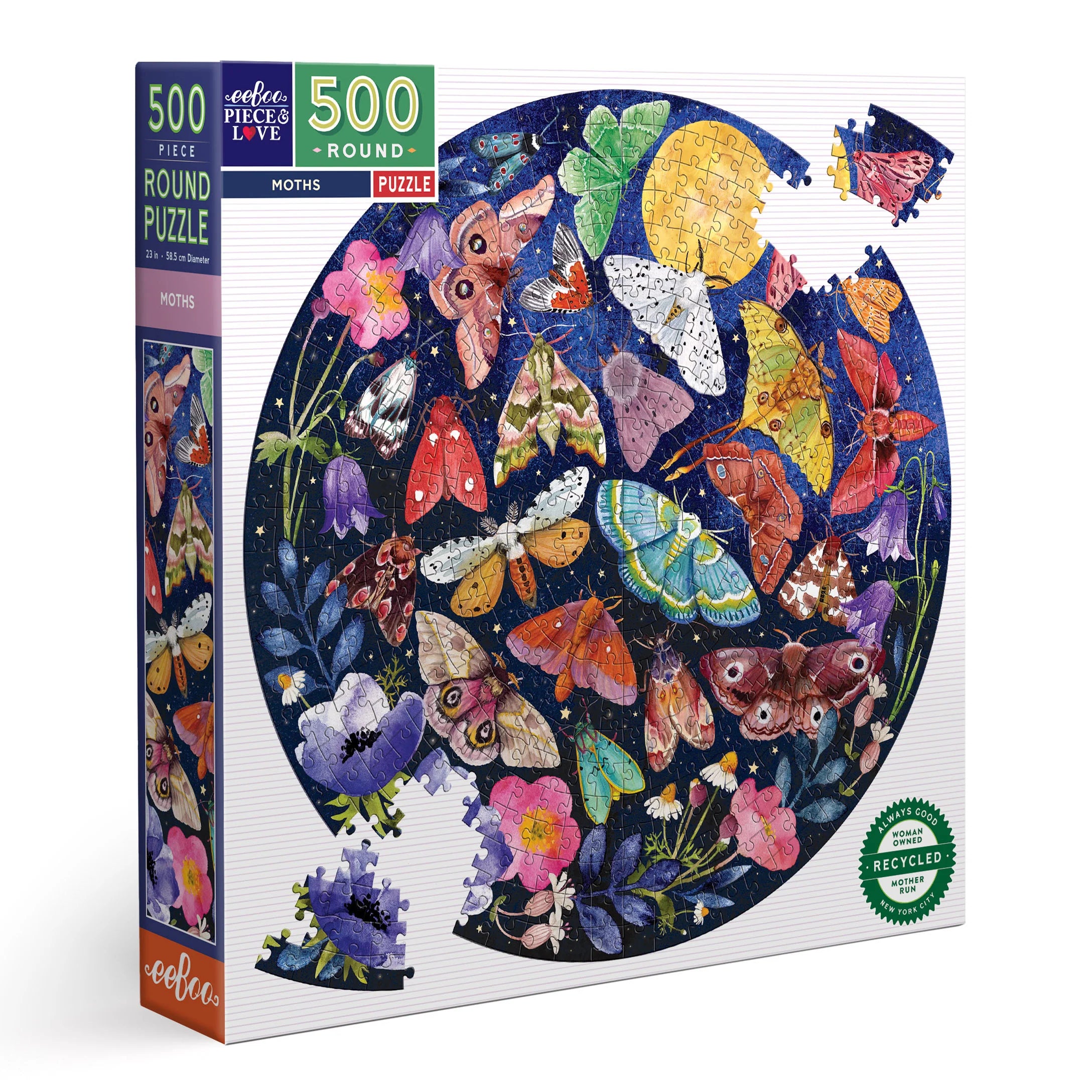 eeBoo Moths 500 Piece Round Puzzle