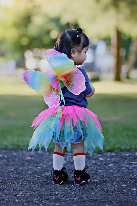 Great Pretenders Neon Rainbow Skirt, Wings, and Wand SZ 4-6