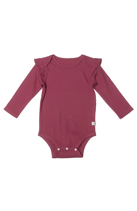 Loulou Lollipop Waffle Ruffle Long Sleeve Bodysuit - Mauvewood - Various Sizes