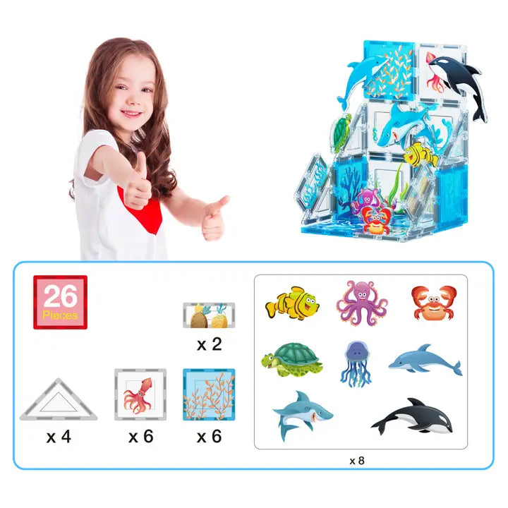 PicassoTiles Marine World Magnetic Building Set - 26pcs