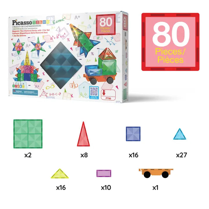 PicassoTiles Magnetic Master Builder Tile Set - 80pcs