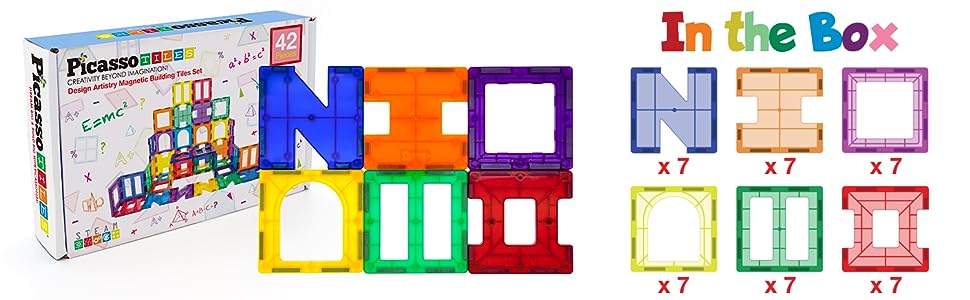 Picasso Magnetic Building Tile Set - 42pcs